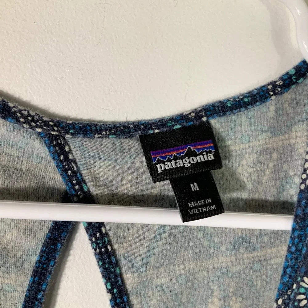 Womens Patagonia West Ashley Aztec Dress‎ Keyhole Back Blue White M - Picture 6 of 7